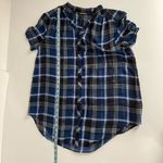EXPRESS  Navy Black‎ and White Chiffon Plaid Sheer Top Size Small Photo 9