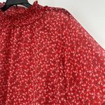 Gap  Red Ditsy Floral Smocked High Neck Top Long Balloon Sleeves Size M Photo 2