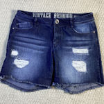 REWASH Vintage‎ Reunion Denim Shorts Distressed Frayed Hem Dark Wash Juniors 9/29 Photo 0