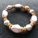 Handmade Stretch Bracelet Gold & Silver Disco Ball Beads Photo 1