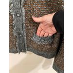 Betty Barclay Women’s Cardigan Ruffle Trim Brown Gray Knit Tweed Button Front Size M Photo 3