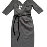 MUXXM Dress Gray Stretch Faux Wrap V Photo 11