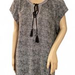 Daniel Rainn Black White Embroidered Boho Tunic Top Tassel Neck Tie Size XL Photo 0