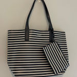Kate Spade  Black White Striped Arch Lauren Reversible Classic Tote with Wristlet Photo 0