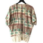 Mauve Cardigan Aztec Lace Top Classic Short Sleeve Cotton Multicolor Small S Photo 0