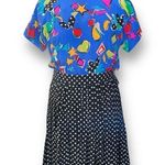 Vintage Rickie Freeman Dress Blue Black Pop Art Star Print Pleated Silk Midi Size 12 Photo 10