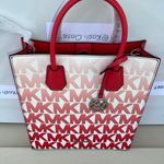 Michael Kors Coral Graphic Ombre Print Mercer Medium Leather Shopper Bag Photo 4