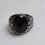 Source Unknown Powerful Black Oval Beveled Stone Black Silver Engraved Band Multi Size Rings Photo 1