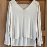 POL Baby Pink Textured Wool Blend Hi-Low V-Neck Long Sleeve Shirt Women’s Small Photo 0