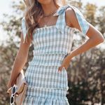 VICI SMOCKED GINGHAM TIE STRAP DRESS Photo 0