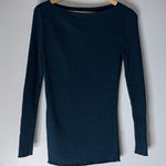 Peruvian Connection  Ribbed Long Sleeve Cotton Top Size Medium Teal Boat Neck Photo 0