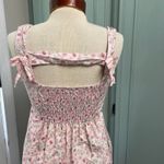 Dondolo Smocked Strawberry Linen Blend Dress Open Back Sz Medium Floral Ruffle Pink Photo 3