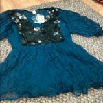 AQUA NWT Deadstock Vintage 100% Silk Teal Sheer Sequence Cover Up Dress Photo 7