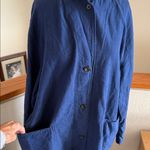 Uniqlo linen Navy Blue Button-Up Long Coat slanted pockets Photo 2