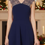 The Kooples Navy Lace Crepe Fit and Flare Mini Dress Photo 0
