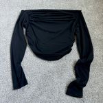 Runched Off The Shoulder Asymmetrical Long Sleeve Top Black Size M Photo 1