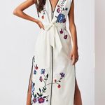 Free People  $248 Bo Embroidery Bohemian Floral Mexican White Midi Dress Festival Photo 0