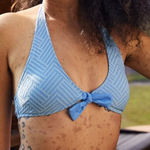 Aerie NWT  Jacquard Halter Bikini Top with Bow Lion Blue Swim Beach Surf Size L Photo 0