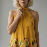 SheIn Women’s Halter Floral Short Dress Size XS Yellow Summer Vacation Resortwear Photo 0