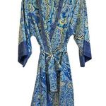 Oscar de la Renta Blue Paisley Polyester Silky Bathrobe Dressing Robe Small Photo 0