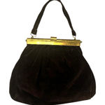 Source Unknown Vintage 1940s Brown Velvet‎ Gold Gold Kiss Clasp Handbag Photo 0