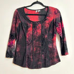 Sami & Jo Y2K red & white abstract paisley rose appliqué top whimsigoth fairy grunge dark Photo 0