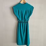 Vintage 70s 80s Teal Comma Print Dress w/ Double Rope Tie Belt quirky unique Blue Photo 7