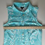 Talbots  Turquoise Floral Sleeveless Collared Shirt Dress Small Stretch Preppy Photo 9