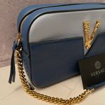 Versace  Virtus Shoulder Bag Blue Color Block with Gold Hardware EUC Photo 3
