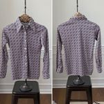 Vintage 70s Cricket Lane Brown Blue Dagger Collar Polyester Button Front Shirt Tan Photo 1