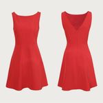 RIHOAS The Red Boat Neck High Waisted Mini Dress S Photo 5