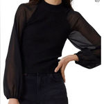 French Connection Melody Fabric Mix Black Mock High Neck Long Sleeve Top, S Photo 0