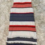 Chelsea & Theodore Woven Striped Fringe Trim Shift Dress 100% Cotton Size SP Blue Photo 1