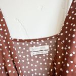 Urban Outfitters  | Satin Polka Dot Midi Slit V Neck Dress in Brown, Size Small Photo 8