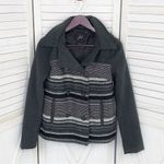 Jack by BB Dakota Jack BB Dakota Striped Colorblock Cropped Removable Hood Pea Coat Gray Small Photo 7