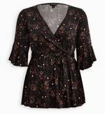 Torrid Black Floral Studio Knit Drawstring Sleeve Dress Plus Size