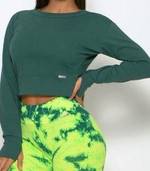 Bombshell Sportswear Elite Seamless Longsleeve Crop Top Green Size XS/S