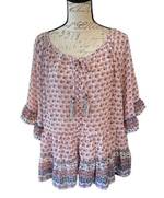 Knox Rose Top M Medium Blue Floral Paisley Mixed Print Popover Boho Peasant, Creo Casa Milano