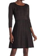 Nina Leonard Women's Printed Fit And Flare Sweater Dress Size Small Olive  Black