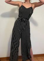 Monteau Stripes Multi Color Black Jumpsuit Size S - 50% off