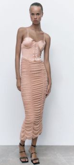 ZARA Satin Effect Pink Corset Maxi Party Wedding Cocktail Dress