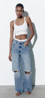 HIGH RISE WIDE LEG RIPPED JEANS