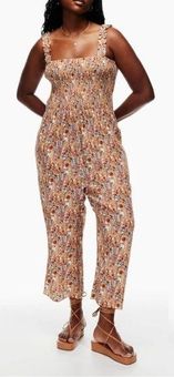 Aritzia Wilfred Chianti Floral Smocked Wide Leg Square Neck Jumpsuit  Terracotta Size M - $59 - From Kayla