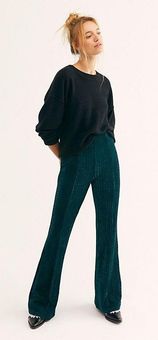 Free People Slim Pull-On Velvet Flare Pants Green - $50 (35% Off