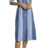Ganni NWT Two Tone Cutline Blue Denim Midi Dress Photo 0