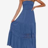 Zesica Strapless Smocked Maxi Dress Blue Size M Photo 0
