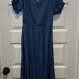Nsr  Blue Polka Dot Square Neck Smocked Dress size M Photo 0