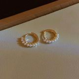 White Pearl Small Gold Hoop Earrings for Women Photo 0