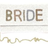 Beaded BRIDE Clutch with Gold Chain White Photo 0