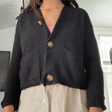 SO Slouchy Ribbed Button Front Black Cardigan S Photo 0